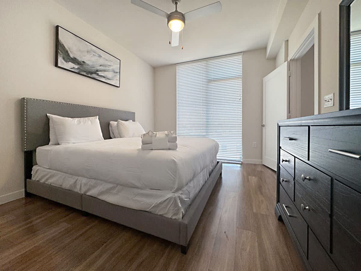 Tampa short term rental with furnished living room and kitchen